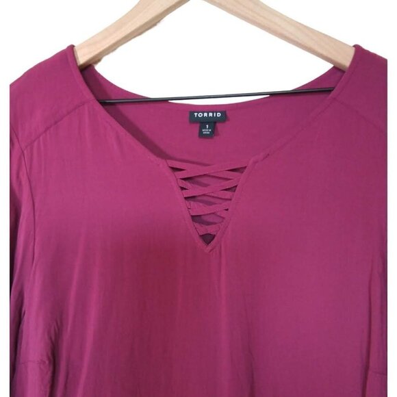 TORRID Challis Strappy Front Pullover Top Sz 1 - Picture 3 of 7